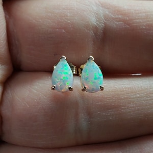 14K Gold Opal Earrings, Opal Gold Earrings, Opal Teardrop Stud Earrings, October Birthstone Earrings image 1