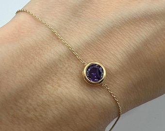 14Kt Gold Amethyst Bracelet, Amethyst Bracelet, Amethyst Bezel Bracelet, Dainty Bracelet, February Birthstone Bracelet