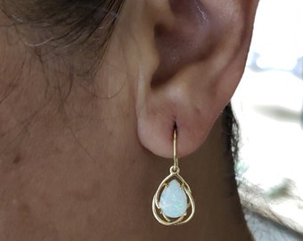14K Gold Opal Earrings, Opal Gold Earrings, Opal Dangle Earrings, Opal Drop Earrings, Opal Teardrop Earrings, October Birthstone Earrings