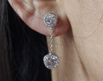 3 Ct Diamond Earrings, 14Kt Gold Lab Grown Diamond Earrings, 2 Stone Diamond Earrings, Diamond Dangle Studs