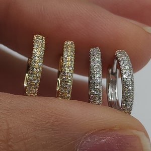 0.19 Ct Diamond Huggie Earrings, 14Kt Solid Gold Huggie Earrings, Diamond Hoop Earrings, Diamond Earrings, 2 earrings (pair)