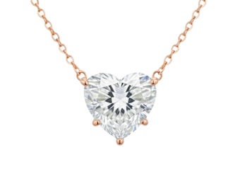 Collar de diamantes de 1 ct, colgante solitario de diamantes cultivados en laboratorio en oro de 14 quilates, collar de diamantes de corazón con certificación IGI, collar de corazón de 5 puntas