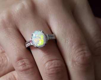 Opal Ring, Opal Diamond Ring, Opal Oval Ring, Opal Promise Ring, October Birthstone Ring, Opal Silver Ring