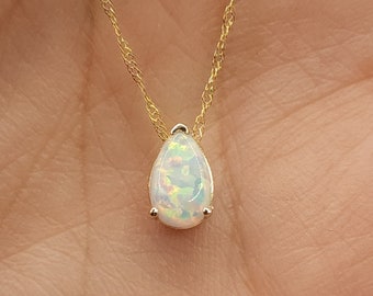 14Kt Gold Opal Necklace, Opal Teardrop Necklace, Opal Pendant, October Birthstone Necklace, Opal Gold Necklace