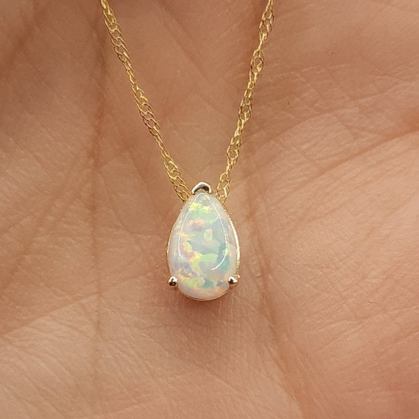 14Kt Gold Opal Halskette, Opal Teardrop Halskette, Opal Anhänger, Oktober Geburtsstein Halskette, Opal Gold Halskette