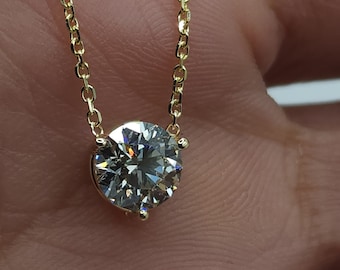 14K Gold 1 Ct Diamond Necklace, Lab Grown Diamond Pendant, 3 Prong Diamond Solitaire Necklace