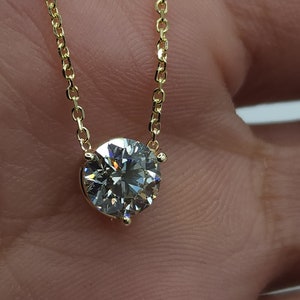 14K Gold 1 Ct Diamond Necklace, Lab Grown Diamond Pendant, 3 Prong Diamond Solitaire Necklace image 1