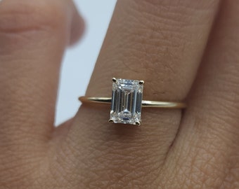 14K Gold 1.04 Ct Diamond Ring, Lab Grown Diamond Ring, Emerald Cut Diamond Ring