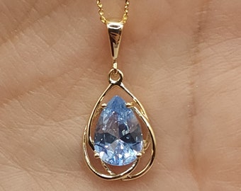 14Kt Gold Aquamarine Necklace, Aquamarine Teardrop Necklace, Aquamarine Pendant, March Birthstone Necklace