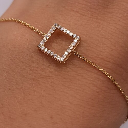 14K Gold Diamond Bracelet Open Circle Bracelet Cluster Etsy