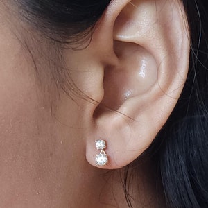 Pendientes de diamantes de 0,74 ct, pendientes de diamantes cultivados en laboratorio en oro de 14 kt, pendientes de diamantes de 2 piedras, pendientes colgantes de diamantes de 3 puntas