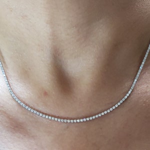 2.15 Ct Diamond Tennis Necklace, 16 inch Diamond Tennis Necklace, Buttercup Setting, 14Kt Gold Genuine Natural Beautiful White Diamonds