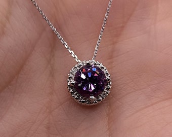 14Kt Gold Alexandrite Diamond Pendant, Alexandrite Necklace, June Birthstone Necklace, Dainty Necklace, Bridesmaid Necklace