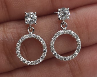 14Kt Gold Diamond Earrings, 0.75 Ct Diamond Open Circle Earrings, Round Shape Earrings, Lab Grown Diamond Dangle Stud Earrings