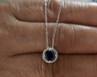 Blue Sapphire Necklace, Blue Sapphire Diamond Pendant, Sapphire Pendant, September Birthstone Necklace, Bridesmaid Necklace, Gift For Her