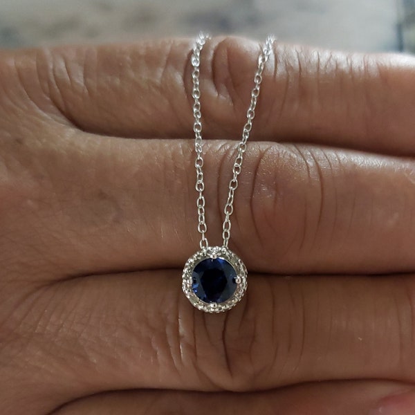 Blue Sapphire Necklace, Blue Sapphire Diamond Pendant, Sapphire Pendant, September Birthstone Necklace, Bridesmaid Necklace, Gift For Her