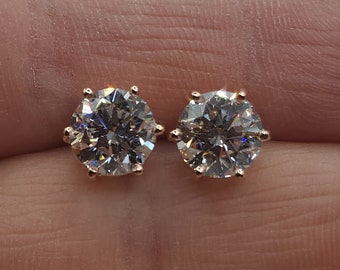 4 Ct Diamond Earrings, 14Kt Gold Lab Grown Diamond Earrings, IGI Certified Diamond Earrings, 6 Prong Diamond Studs