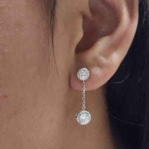 Pendientes de diamantes de 1,50 ct, pendientes de diamantes cultivados en laboratorio en oro de 14 kt, pendientes de diamantes de 2 piedras, pendientes colgantes de diamantes