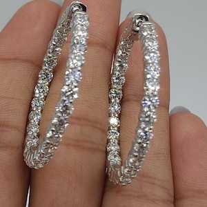 5.13 Ct Diamond Hoop Earrings, 14Kt Solid Gold Huggie Earrings, Lab Grown Diamond Hoop Earrings, Inside & Outside Diamonds