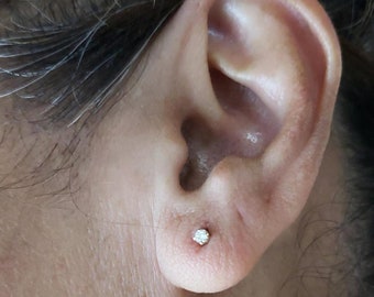 Tiny Earring, 2nd Hole Earring, 14K Gold 0.05 Ct Diamond, Single Stud Earring, Real Diamond Earring, Gold Diamond Earring, Diamond Stud