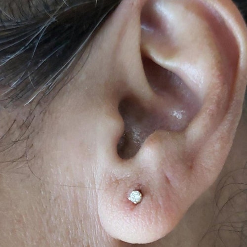 Tiny Earring 2nd Hole Earring 14K Gold 0.05 Ct Diamond Etsy