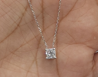 0.50 Ct Diamond Necklace, 14K Gold Lab Grown Diamond Princess Cut Shape Solitaire Pendant