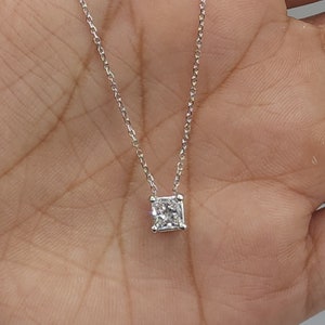 0.50 Ct Diamond Necklace, 14K Gold Lab Grown Diamond Princess Cut Shape Solitaire Pendant