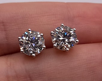 4 Ct Diamond Earrings, 14Kt Gold Lab Grown Diamond Earrings, 6 Prong Diamond Studs