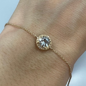 14Kt Gold Aquamarin Armband, Natürlicher Aquamarin Diamant Armband, Aquamarin Dainty Armband, März Birthstone Armband