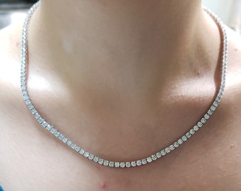 14 Ct Diamond Tennis Necklace, 17 inch Lab Grown Diamond Tennis Necklace, Beautiful White Diamond Necklace