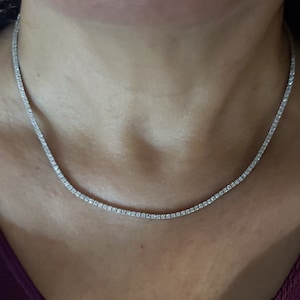4 Ct Diamond Tennis Necklace, 14Kt Gold Lab Grown Diamond 16 inch Tennis Necklace, Beautiful White Diamonds