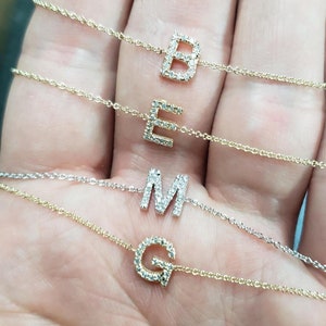 Bracelet initiale diamants en or 14 carats, bracelet lettre, bracelet initiale, bracelet diamant naturel