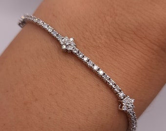 2.06 Ct Diamond Tennis Bracelet, 14Kt Gold Genuine Natural Diamond Bracelet, Flower Diamond Bracelet, Beautiful White Diamond Bracelet