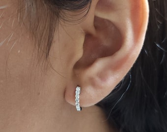 0.24 Ct Diamond Hoop Earrings, 14Kt Solid Gold Huggie Earrings, Lab Grown Diamond Hoop Earrings