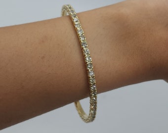 3.70 Ct Diamond Bangle, 14K Gold Lab Grown Diamond Bracelet, Flexible Bangle