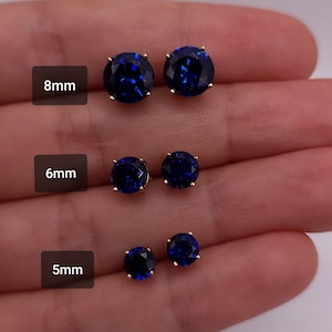 14Kt Gold Blue Sapphire Earrings, Sapphire Studs, Stud Earrings, Solid 14K Gold, September Birthstone Earrings