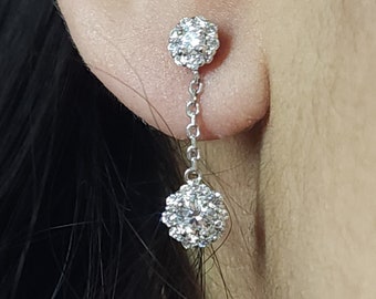 1 Ct Diamond Earrings, 14Kt Gold Lab Grown Diamond Earrings, Diamond Halo Dangle Stud Earrings