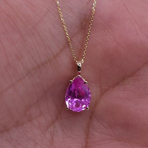 14Kt Gold Pink Sapphire Teardrop Necklace, 1.5 Ct Sapphire Pendant, September Birthstone Necklace, Sapphire Gold Necklace