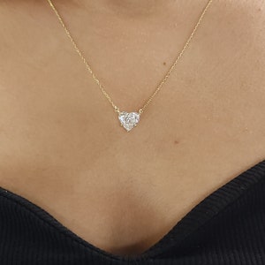 2 Ct Diamond Necklace, 14K Gold IGI Certified Lab Grown Diamond Pendant, Heart Diamond Necklace, 5 Prong Heart Necklace, Valentines Day