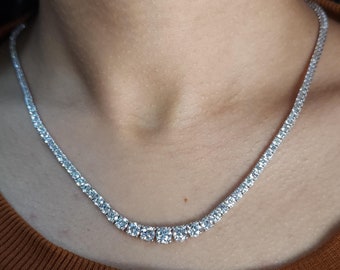 8.34 Ct Diamond Tennis Necklace, 14K Gold 17 inch Graduated Lab Grown Diamond Tennis Necklace, Beautiful White Diamonds