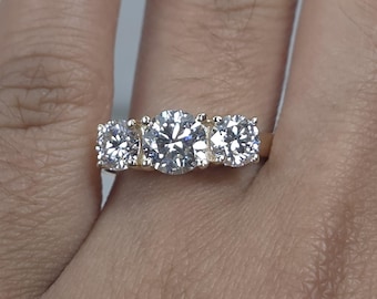 2 Ct Diamond Ring, 14K Gold 3 Stone Diamond Ring, Lab Grown Diamond Ring