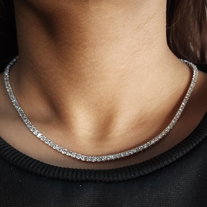 11 Ct Diamond Tennis Necklace, 16 inch Diamond Tennis Necklace, 14K Gold Lab Grown Diamond Necklace, Beautiful White Diamonds
