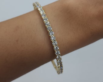 4.07 Ct Diamond Bangle, 14K Gold Lab Grown Diamond Bracelet, Half Diamond Flexible Bangle