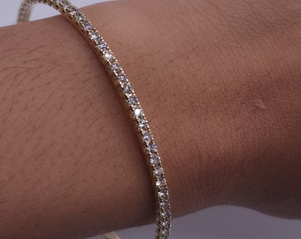 2.75 Ct Diamond Bangle, 14K Gold Lab Grown Diamond Bracelet, Flexible Bangle