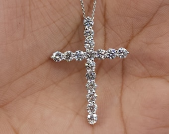 2 Ct Diamond Cross Necklace, 14K Gold Lab Grown Diamond Pendant, Unisex