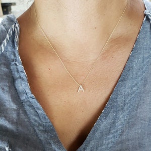 14Kt Gold Diamond Initial Necklace, Letter Necklace, Gold Diamond Necklace, Natural Diamond Necklace, Beautiful Necklace image 3
