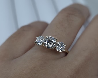 1.50 Ct Diamond Ring, 14K Gold 3 Stone Diamond Ring, Lab Grown Diamond Ring