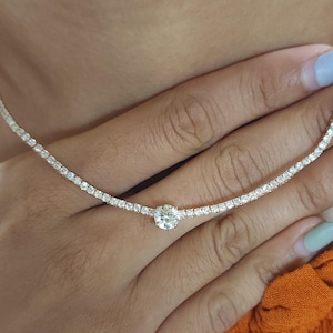 4.10 Ct Diamond Tennis Necklace, 14K Gold 16 inch Lab Grown Diamond Tennis Necklace, Beautiful White Diamonds
