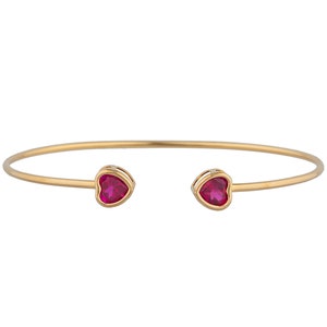 14Kt Gold Rubin Armband, Rubin Armreif, Herz Armband, Offene Manschette Armband, Rubin Lünette Armband, Flexibler Armreif, Juli Birthstone Armband