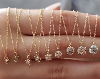 14Kt Gold Diamant Halskette, Diamant Solitär Halskette, Echte Natürliche Diamant Halskette, Perfektes Geschenk für Sie